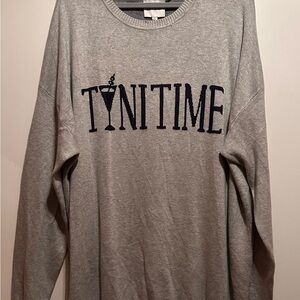 Pink Rose Gray ‘TiniTime’ Graphic Crewneck Lightweight Sweater